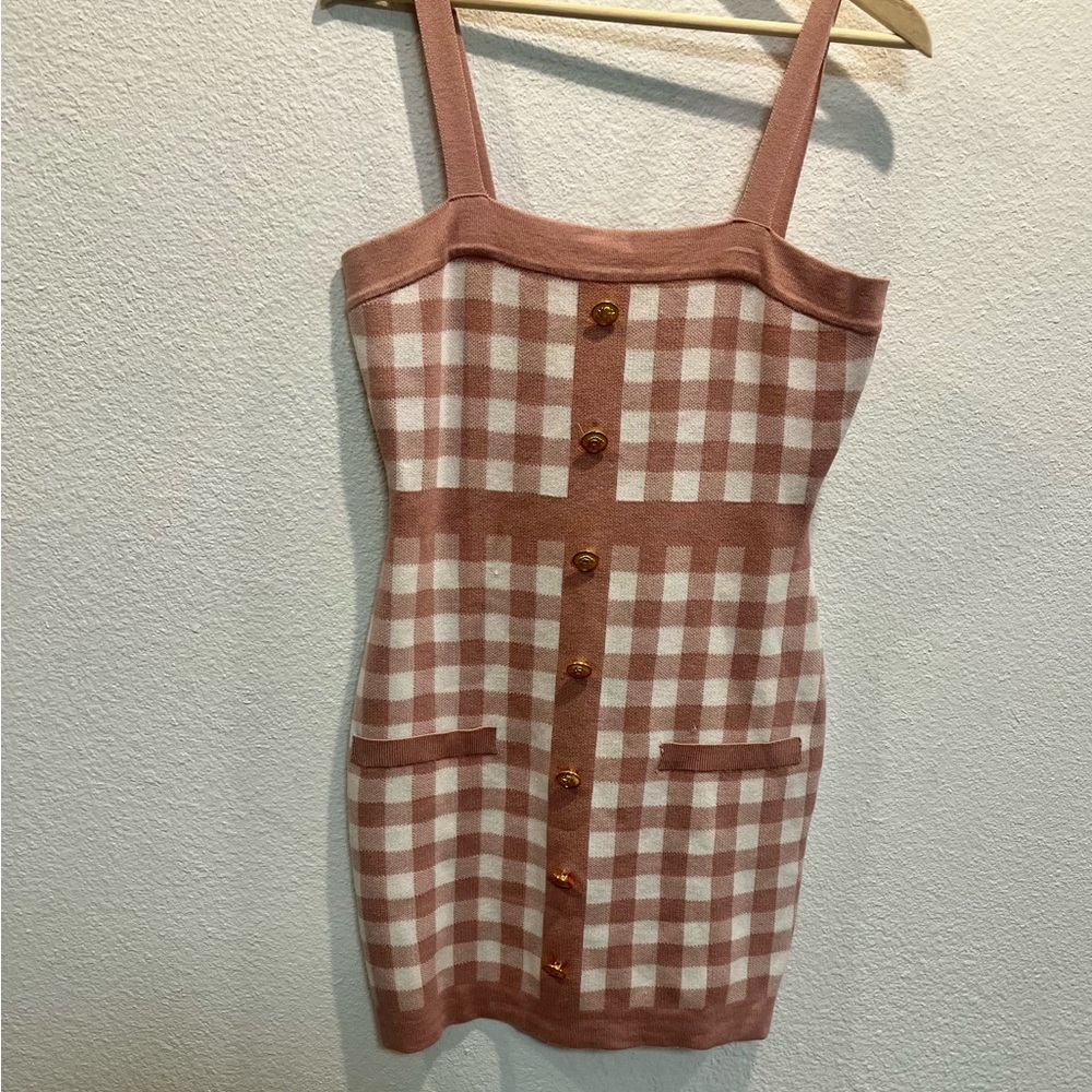 Chic Checkered Mini‎ Dress with Button Detail